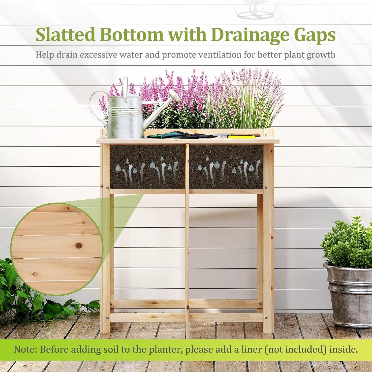 image:imageGiantex Raised Garden Bed on Wheels Wood Planter Box with Legs Liner Drain Holes Elevated Garden Bed for Vegetables Standing Garden Container for Backyard Patio 475 LX 235 WX 33 H25x265x295