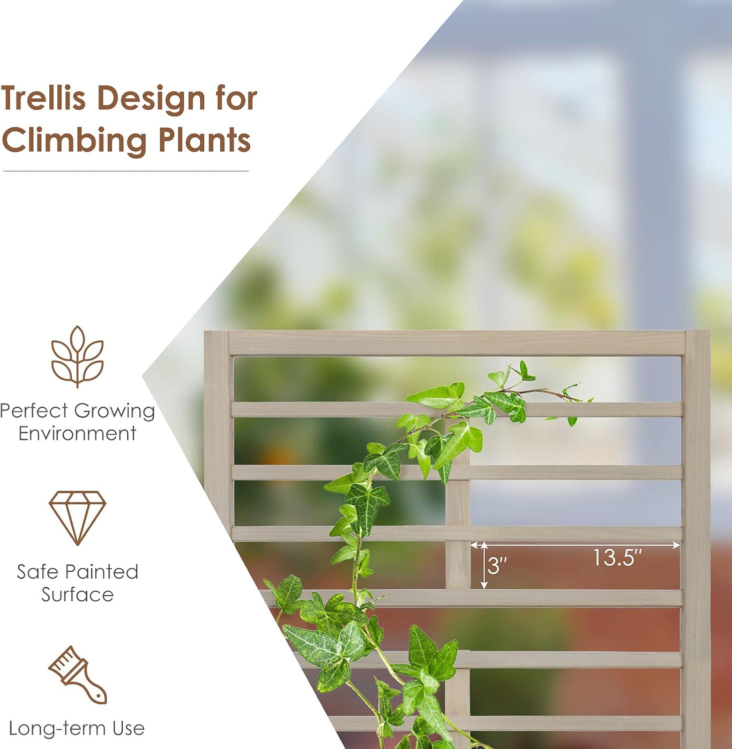 image:imageGiantex Raised Garden Bed with Trellis Wood Planter Box for Flower Climbing Standing Vertical Indoor Outdoor Plant Container for Garden Balcony Patio Yard Porch 315x16x68Gray