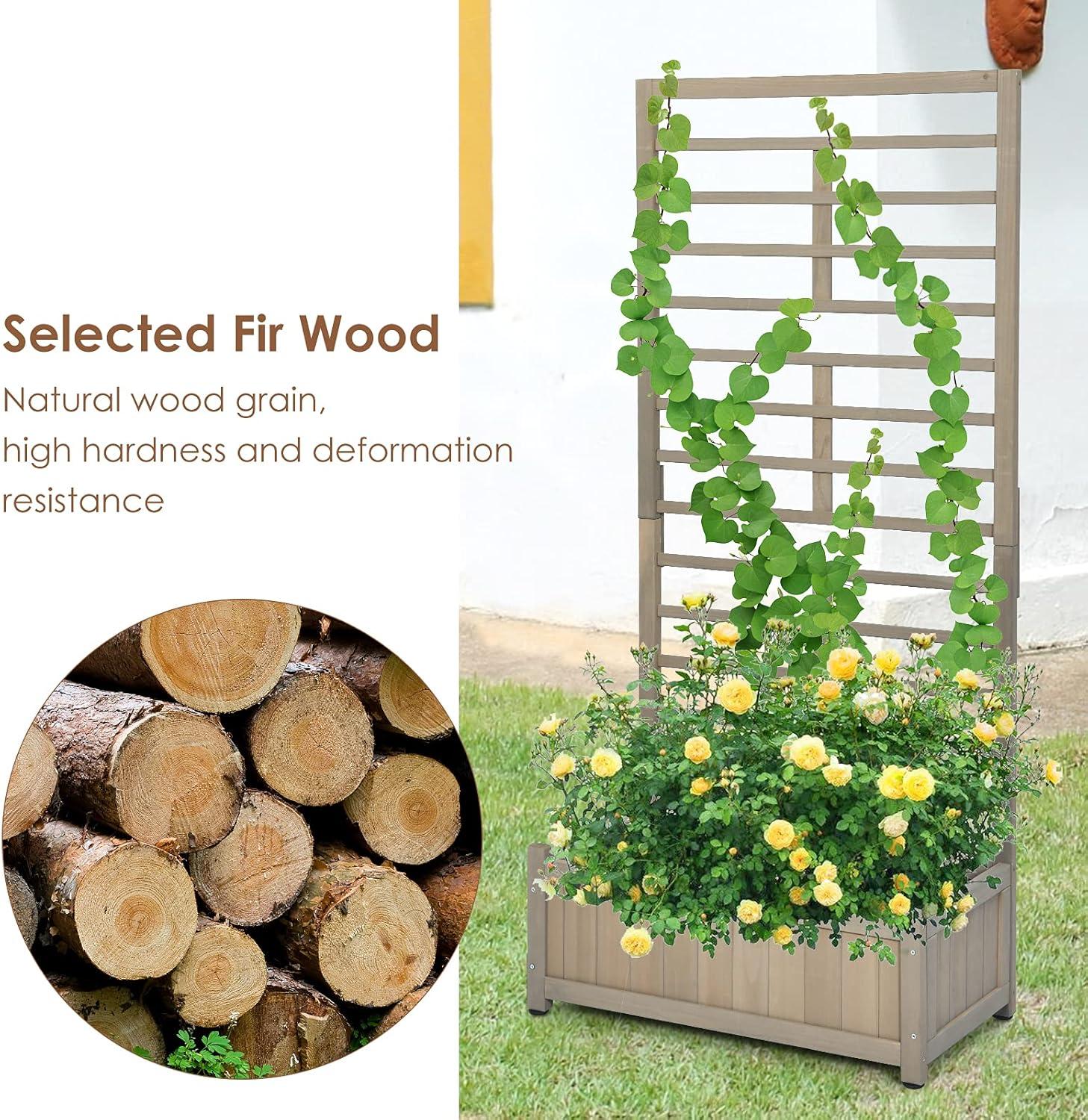 image:imageGiantex Raised Garden Bed with Trellis Wood Planter Box for Flower Climbing Standing Vertical Indoor Outdoor Plant Container for Garden Balcony Patio Yard Porch 315x16x68Gray