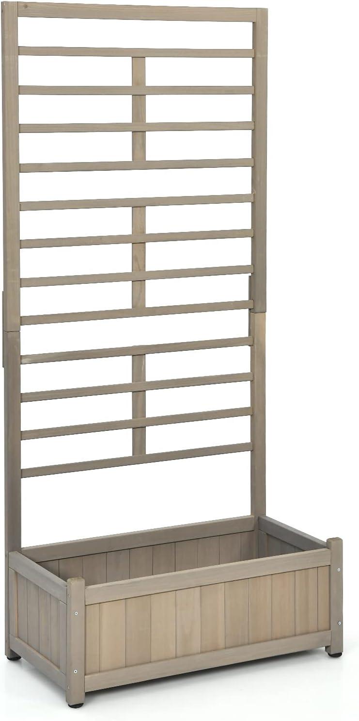 image:imageGiantex Raised Garden Bed with Trellis Wood Planter Box for Flower Climbing Standing Vertical Indoor Outdoor Plant Container for Garden Balcony Patio Yard Porch 315x16x68Gray