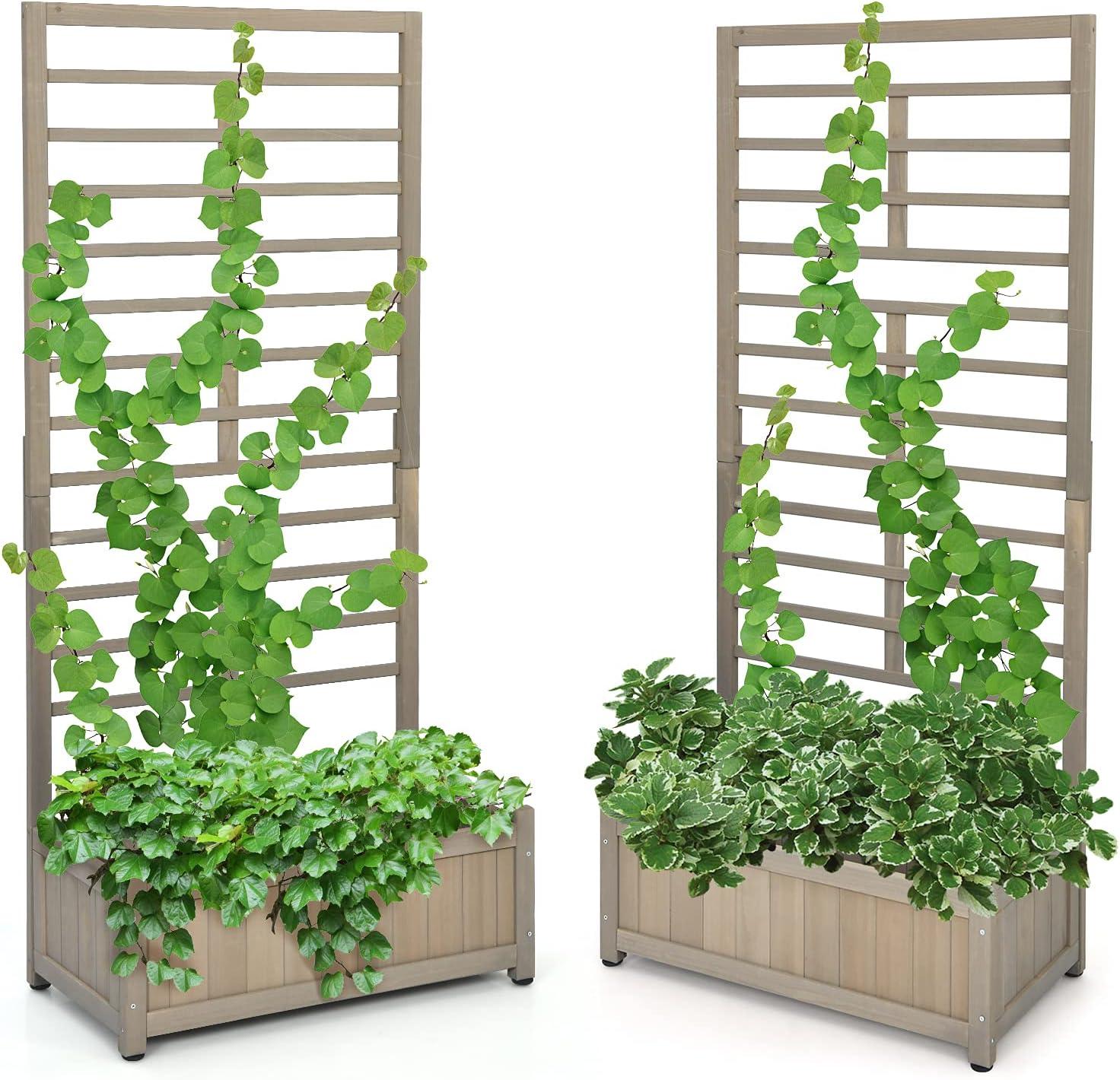 image:imageGiantex Raised Garden Bed with Trellis Wood Planter Box for Flower Climbing Standing Vertical Indoor Outdoor Plant Container for Garden Balcony Patio Yard Porch 315x16x68Gray