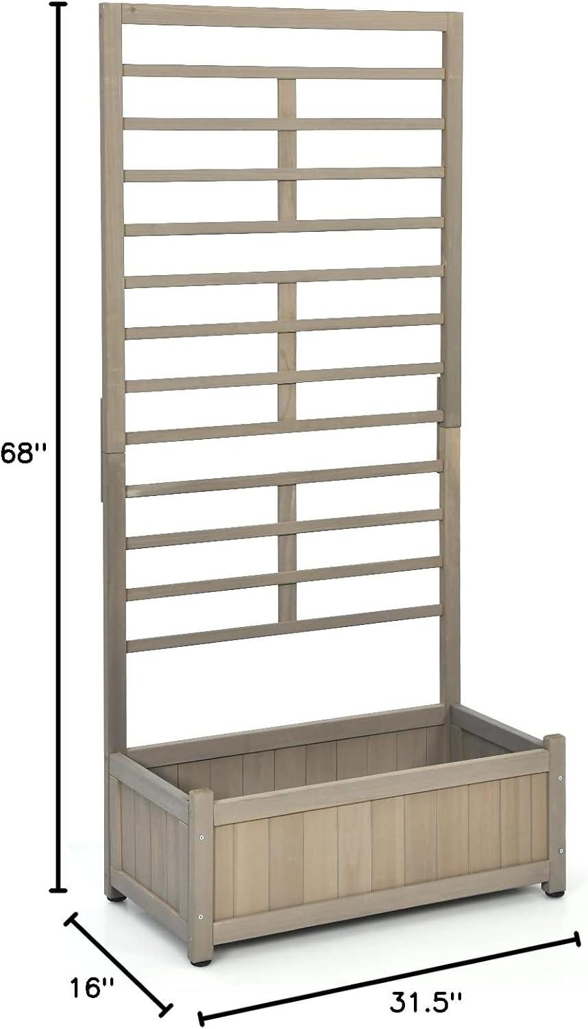 image:imageGiantex Raised Garden Bed with Trellis Wood Planter Box for Flower Climbing Standing Vertical Indoor Outdoor Plant Container for Garden Balcony Patio Yard Porch 315x16x68Gray