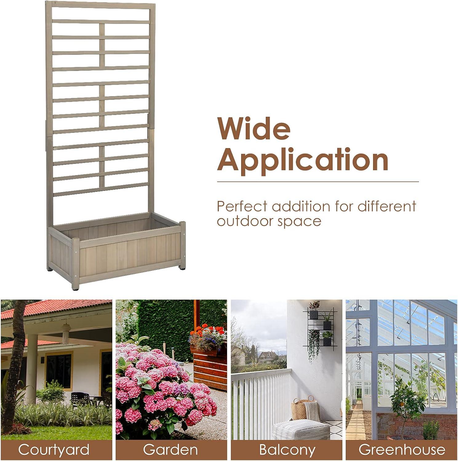 image:imageGiantex Raised Garden Bed with Trellis Wood Planter Box for Flower Climbing Standing Vertical Indoor Outdoor Plant Container for Garden Balcony Patio Yard Porch 315x16x68Gray