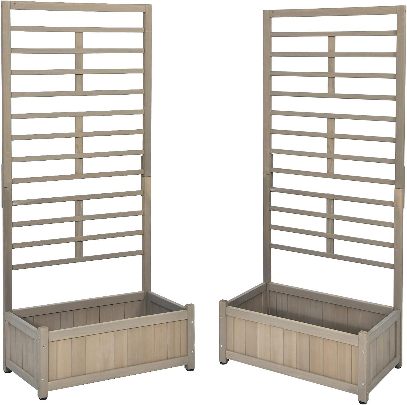 image:imageGiantex Raised Garden Bed with Trellis Wood Planter Box for Flower Climbing Standing Vertical Indoor Outdoor Plant Container for Garden Balcony Patio Yard Porch 315x16x68Gray