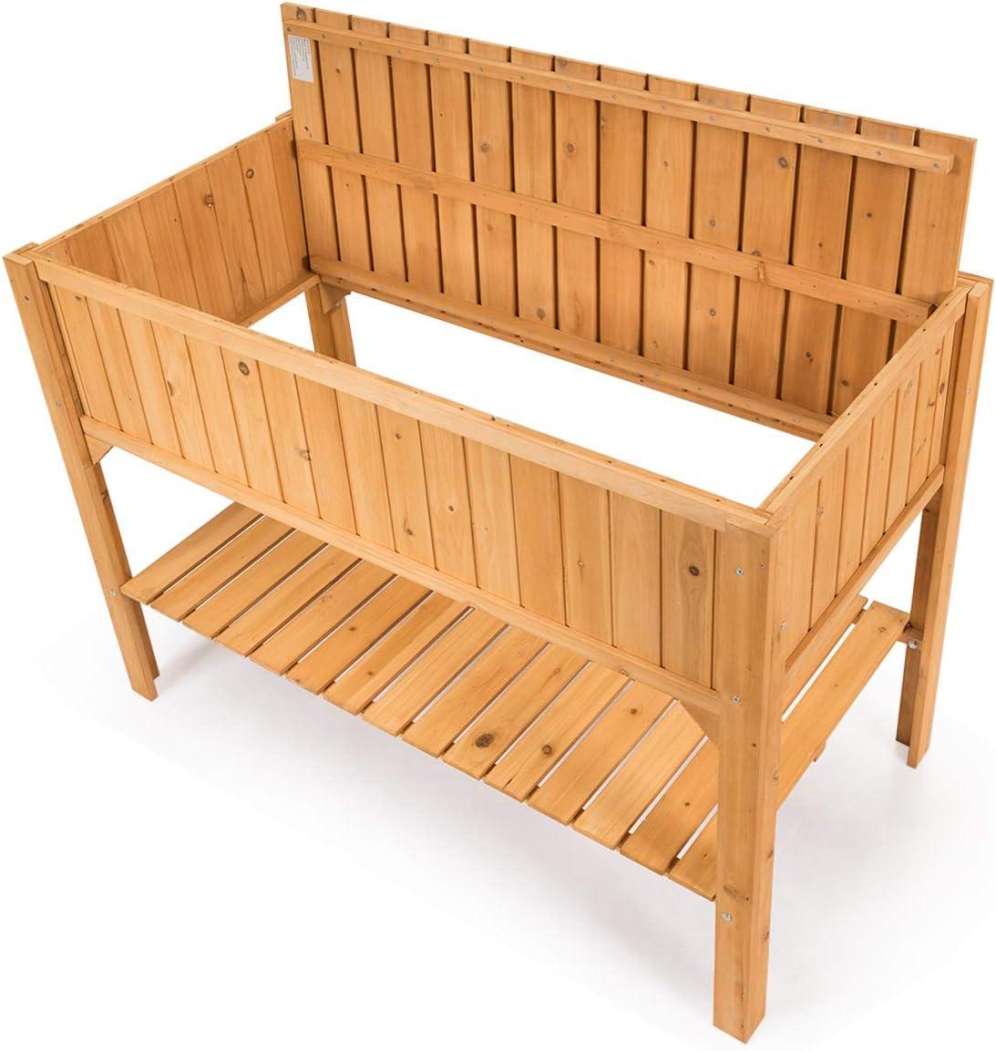 image:imageGiantex Raised Garden Planter Bed Box Stand Outdoor Wooden Elevated Garden Planter with Shelf and Drain Holes Deluxe Rectangle Raised Planter to Grow Plants 47 L x 225 W x 355 H