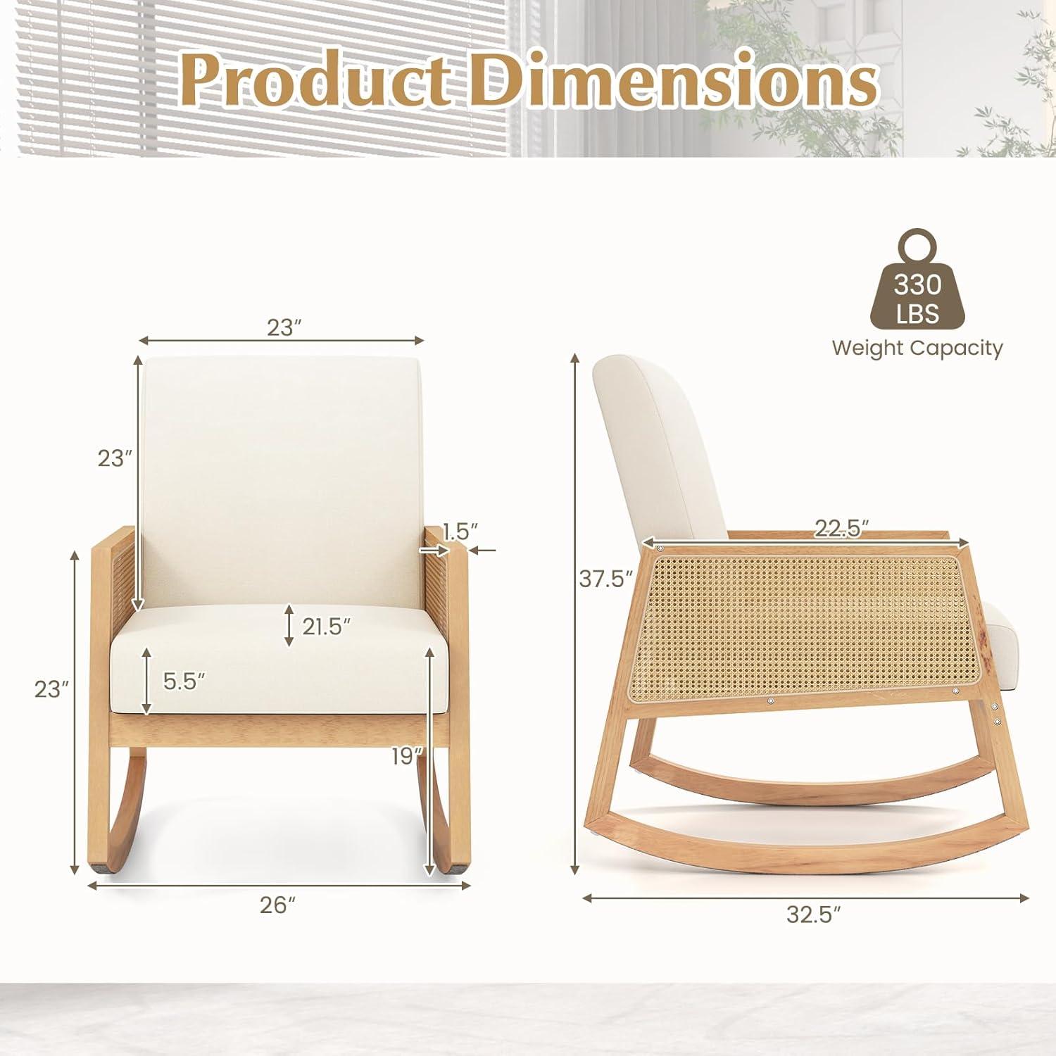 image:imageGiantex Rocking Chair Fabric Upholstered Glider Rocker Chair with Armrest Rattan Accent Armchair with Soft Padded Seat Max Load 330 Lbs Rocking Chair Nursery for Bedroom Living Room Reading