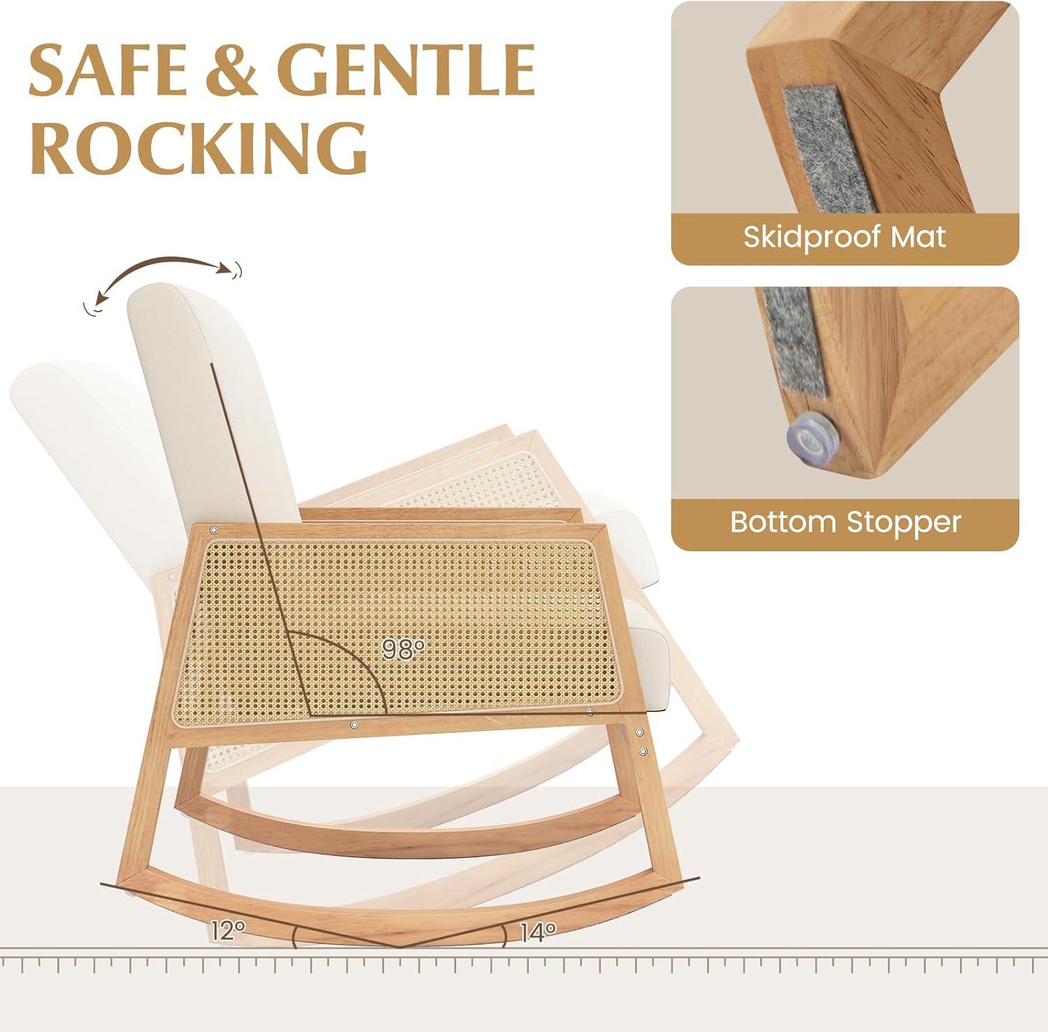 image:imageGiantex Rocking Chair Fabric Upholstered Glider Rocker Chair with Armrest Rattan Accent Armchair with Soft Padded Seat Max Load 330 Lbs Rocking Chair Nursery for Bedroom Living Room Reading