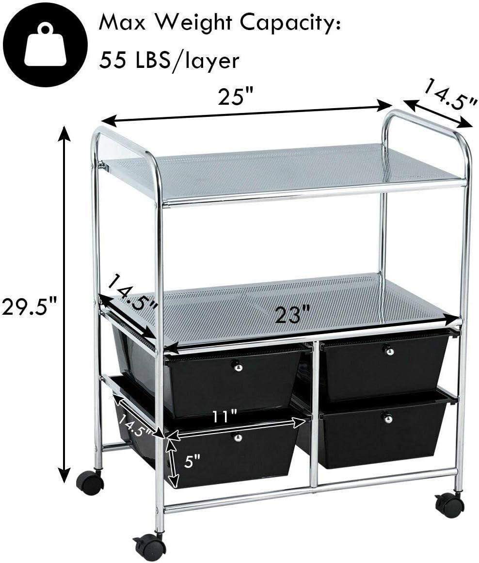image:imageGiantex Rolling Storage Cart w 4 Drawers 2 Shelves Metal Rack Shelf Home Office School Beauty Salon Utility Organizer Cart with Wheels Blue amp GreenBlack