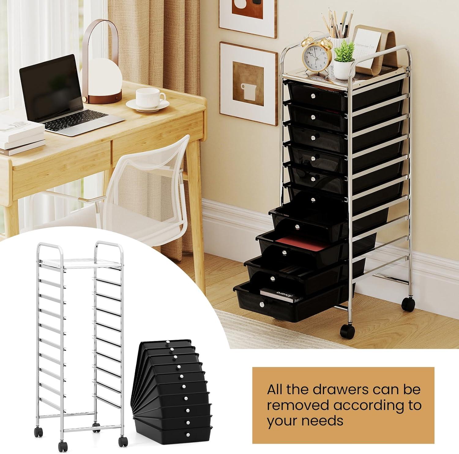 image:imageGiantex Rolling Storage Cart w 4 Drawers 2 Shelves Metal Rack Shelf Home Office School Beauty Salon Utility Organizer Cart with Wheels Blue amp GreenBlack