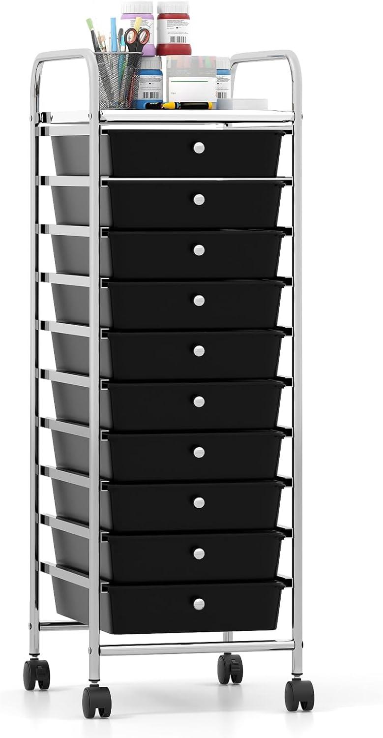image:imageGiantex Rolling Storage Cart w 4 Drawers 2 Shelves Metal Rack Shelf Home Office School Beauty Salon Utility Organizer Cart with Wheels Blue amp GreenBlack