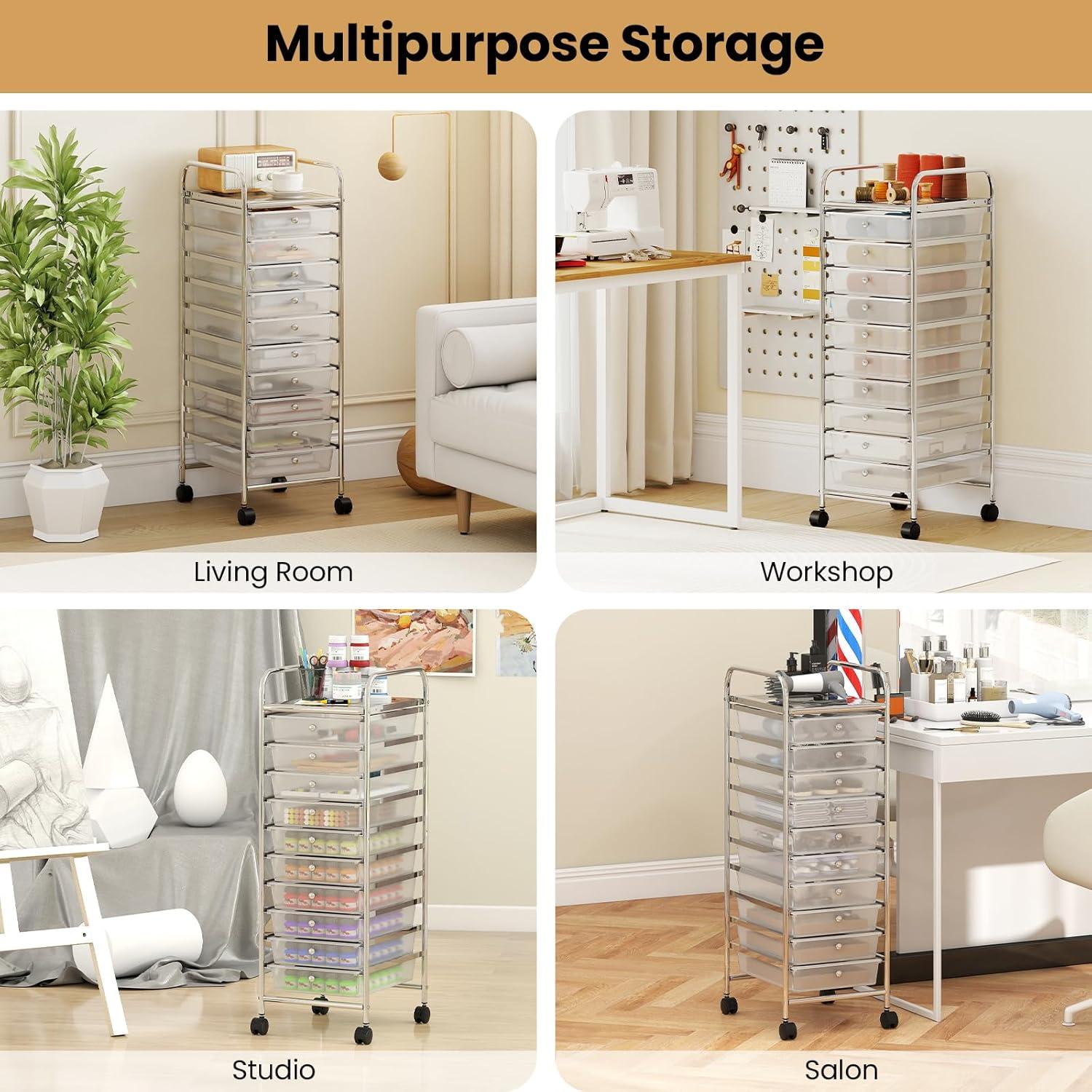 image:imageGiantex Rolling Storage Cart w 4 Drawers 2 Shelves Metal Rack Shelf Home Office School Beauty Salon Utility Organizer Cart with Wheels Blue amp GreenClear White