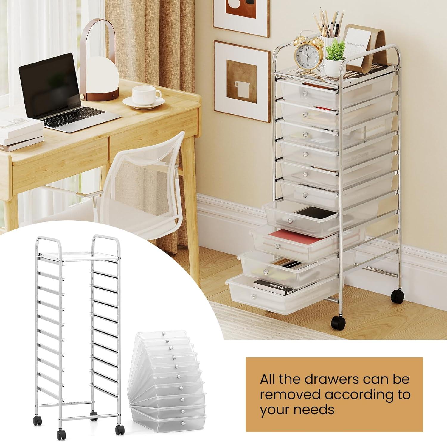 image:imageGiantex Rolling Storage Cart w 4 Drawers 2 Shelves Metal Rack Shelf Home Office School Beauty Salon Utility Organizer Cart with Wheels Blue amp GreenClear White