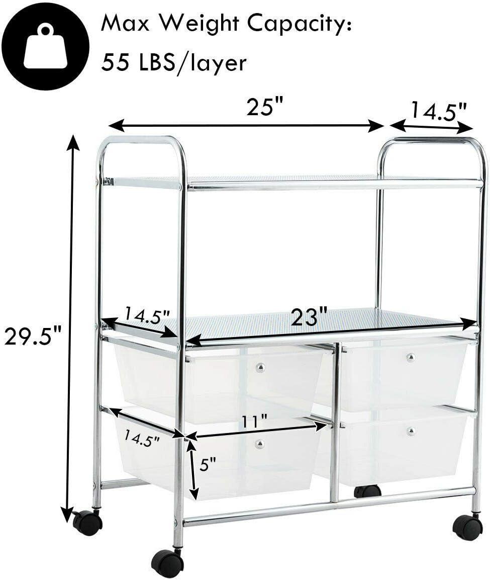 image:imageGiantex Rolling Storage Cart w 4 Drawers 2 Shelves Metal Rack Shelf Home Office School Beauty Salon Utility Organizer Cart with Wheels Blue amp GreenClear White