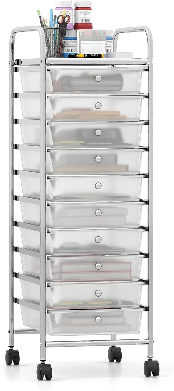 image:imageGiantex Rolling Storage Cart w 4 Drawers 2 Shelves Metal Rack Shelf Home Office School Beauty Salon Utility Organizer Cart with Wheels Blue amp GreenClear White