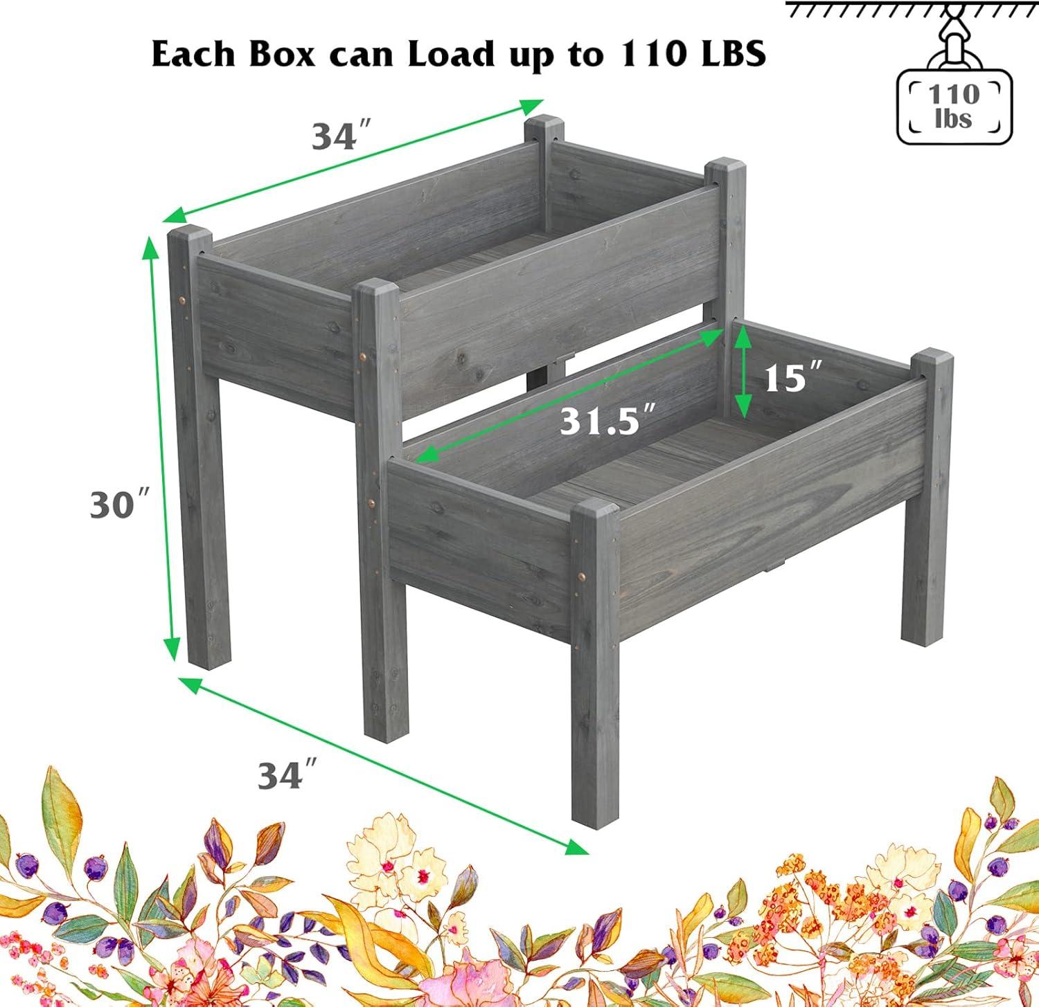image:imageGiantex Set of 2 Raised Garden Bed Elevated Wood Planter Box Raised Bed Kit for Flowers Vegetables Fruits Herbs Outdoor Planting Container Patio Balcony Yard NaturalGray