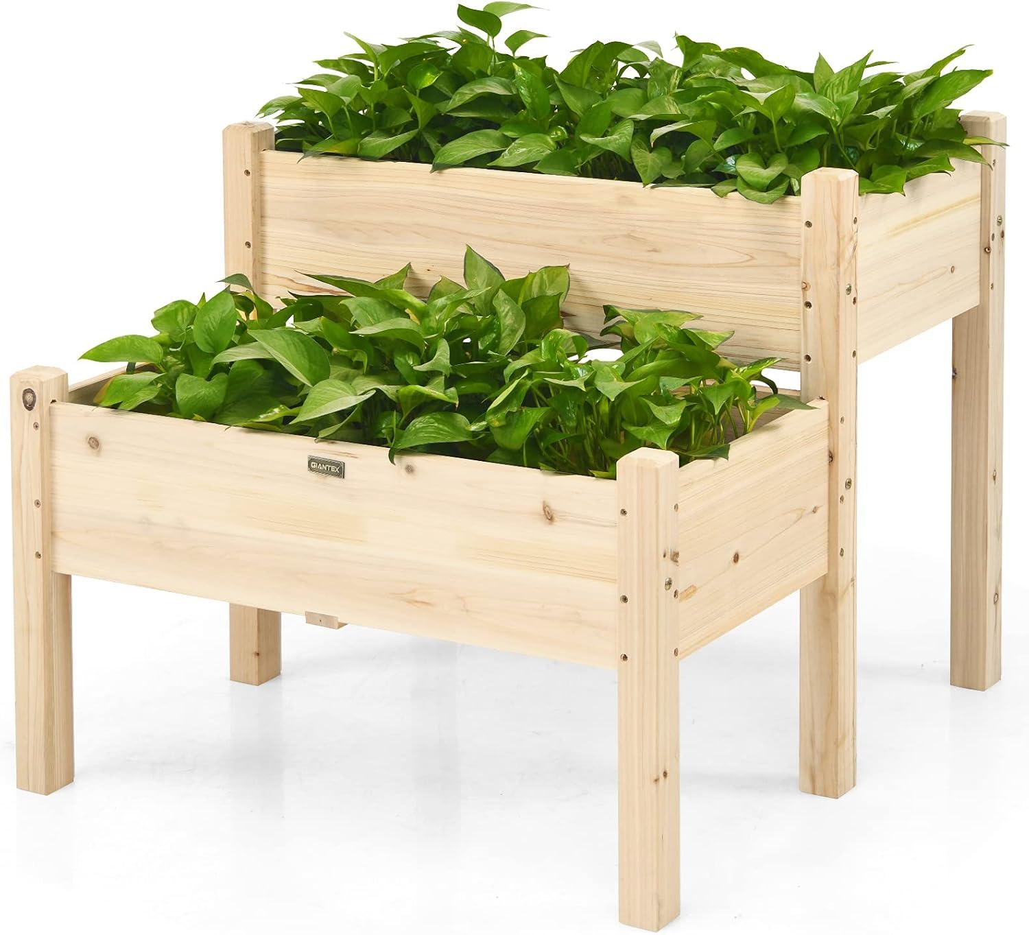 image:imageGiantex Set of 2 Raised Garden Bed Elevated Wood Planter Box Raised Bed Kit for Flowers Vegetables Fruits Herbs Outdoor Planting Container Patio Balcony Yard NaturalNatural