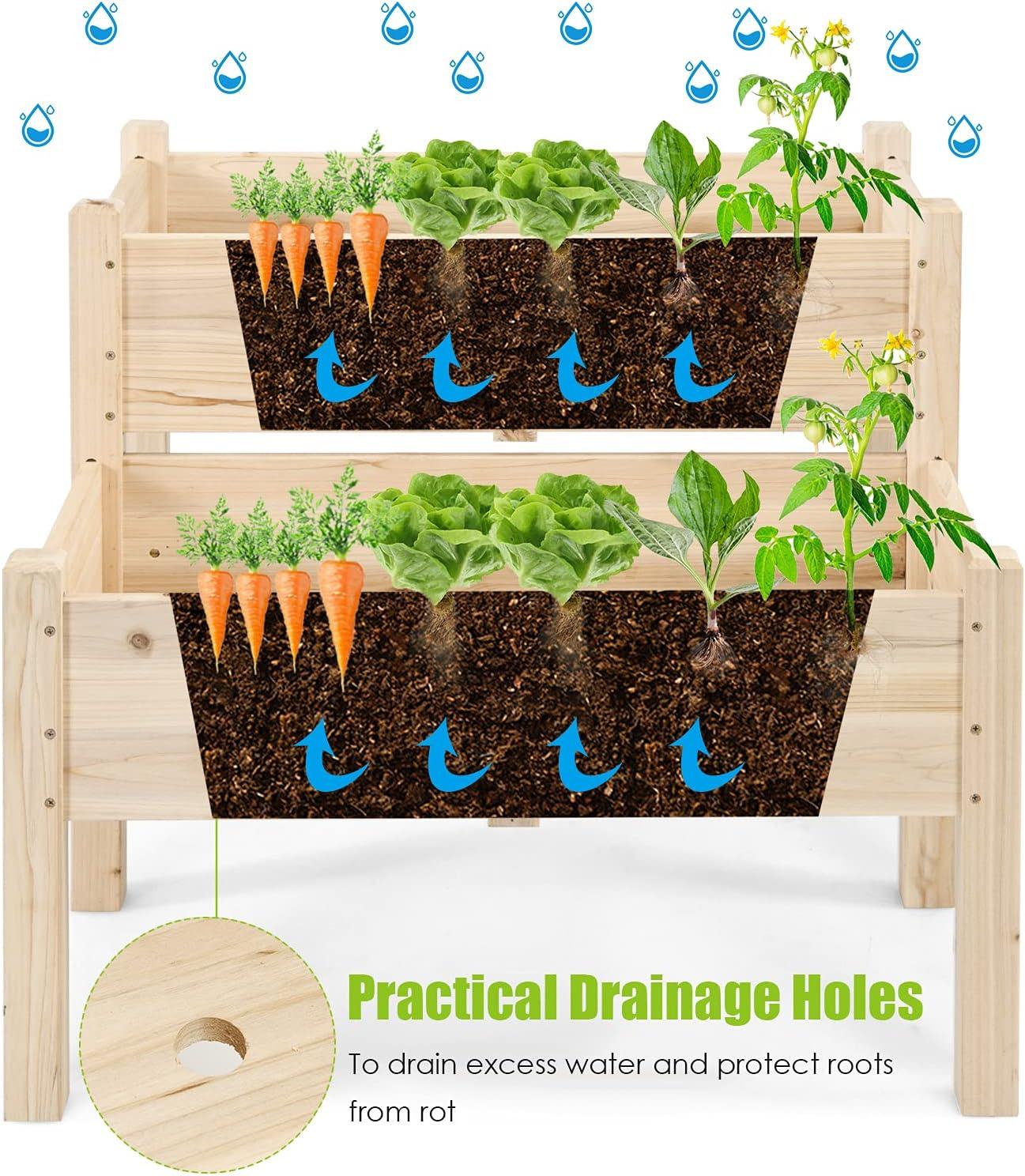 image:imageGiantex Set of 2 Raised Garden Bed Elevated Wood Planter Box Raised Bed Kit for Flowers Vegetables Fruits Herbs Outdoor Planting Container Patio Balcony Yard NaturalNatural