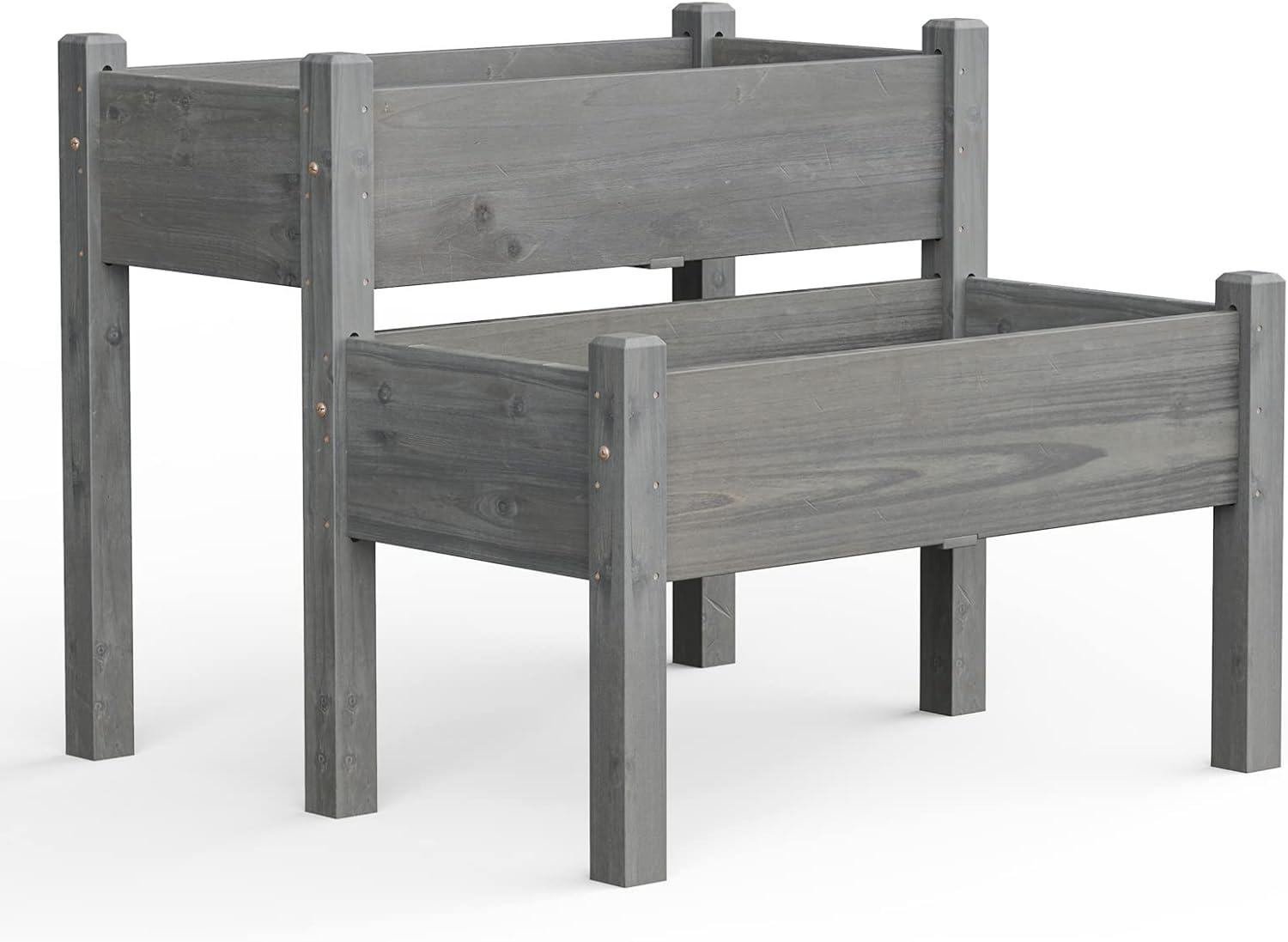 image:imageGiantex Set of 2 Raised Garden Bed Elevated Wood Planter Box Raised Bed Kit for Flowers Vegetables Fruits Herbs Outdoor Planting Container Patio Balcony Yard NaturalGray