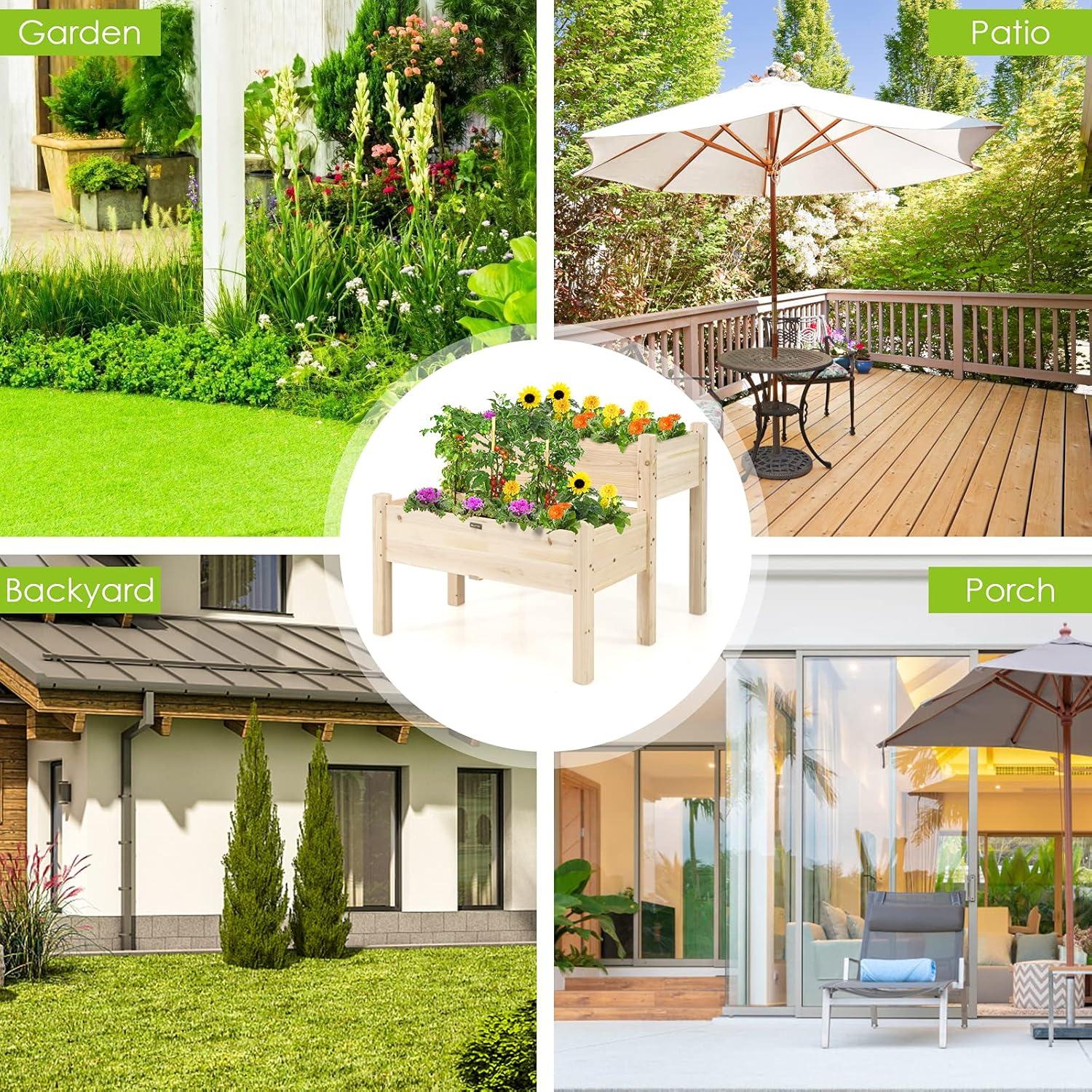 image:imageGiantex Set of 2 Raised Garden Bed Elevated Wood Planter Box Raised Bed Kit for Flowers Vegetables Fruits Herbs Outdoor Planting Container Patio Balcony Yard NaturalNatural