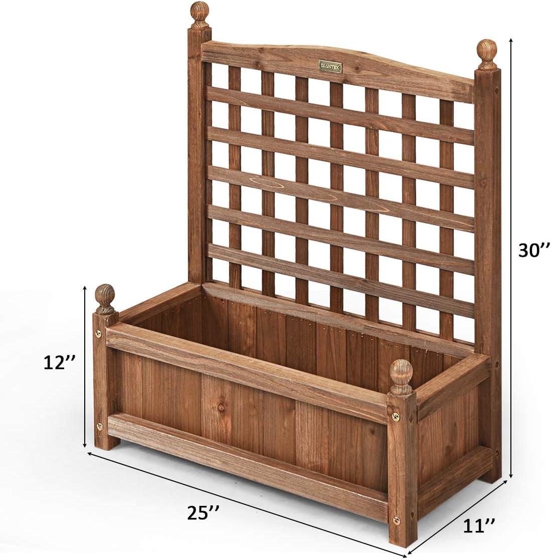 image:imageGiantex Set of 2 Wood Planter Free Standing Plant Raised Bed with Trellis for Garden or Yard 11 D X 25 W X 48 H1