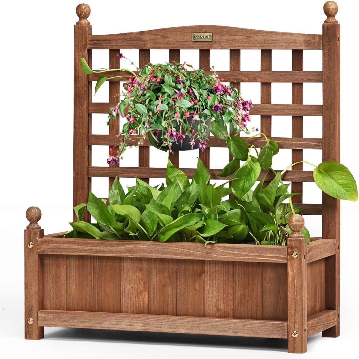 image:imageGiantex Set of 2 Wood Planter Free Standing Plant Raised Bed with Trellis for Garden or Yard 11 D X 25 W X 48 H1