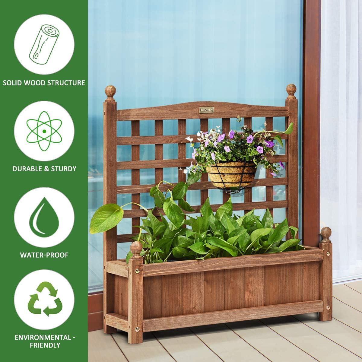 image:imageGiantex Set of 2 Wood Planter Free Standing Plant Raised Bed with Trellis for Garden or Yard 11 D X 25 W X 48 H1