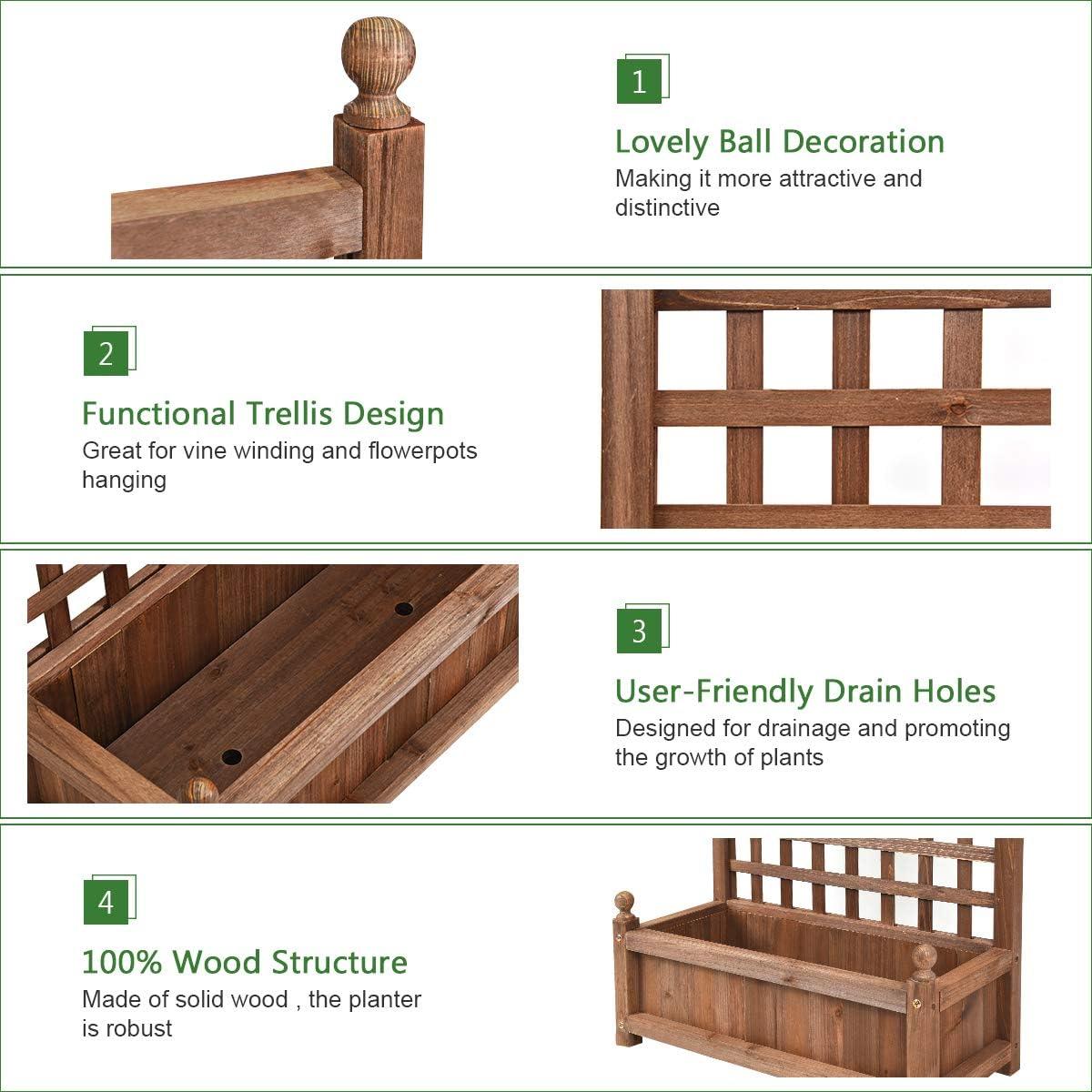 image:imageGiantex Set of 2 Wood Planter Free Standing Plant Raised Bed with Trellis for Garden or Yard 11 D X 25 W X 48 H1