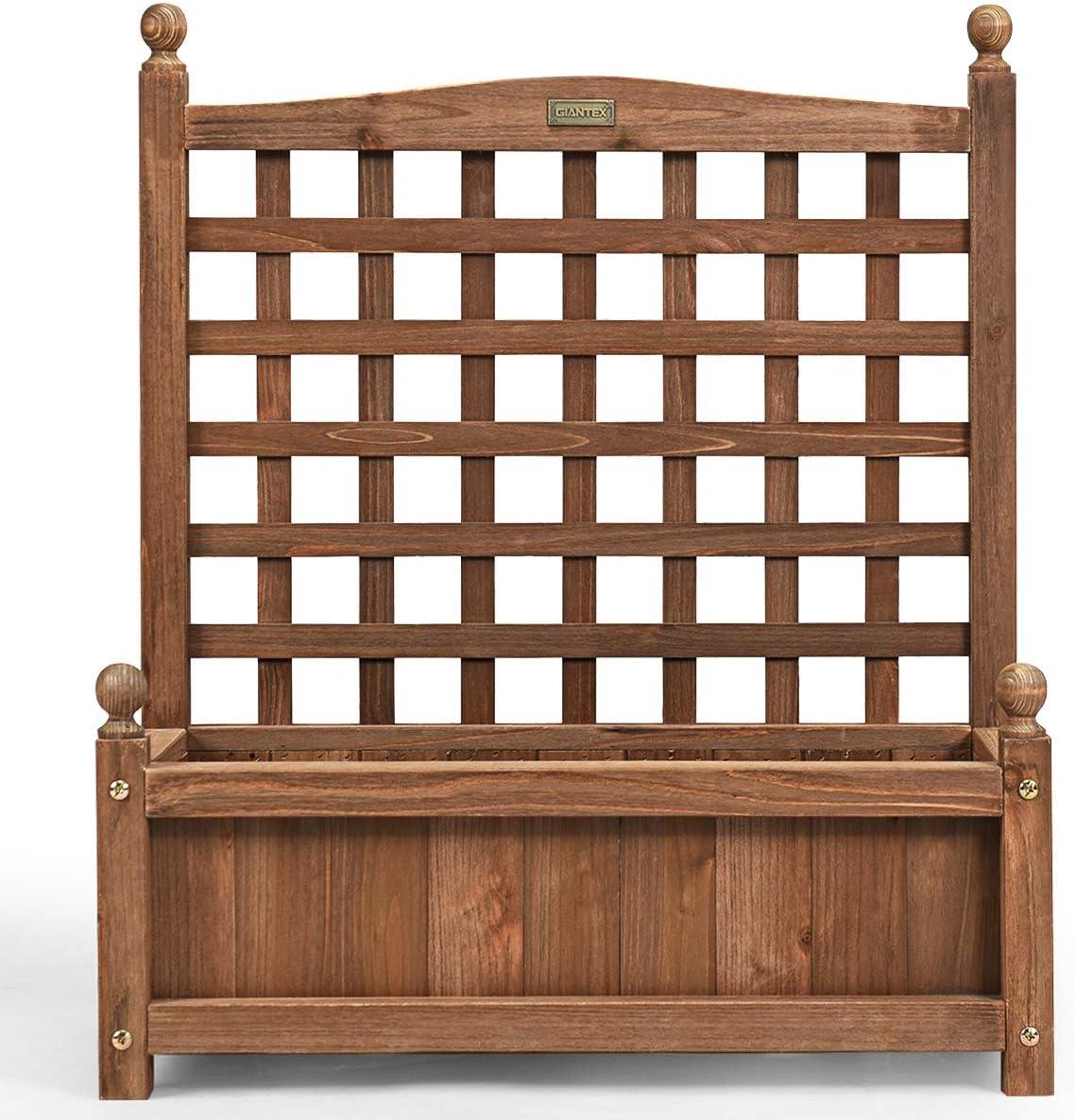image:imageGiantex Set of 2 Wood Planter Free Standing Plant Raised Bed with Trellis for Garden or Yard 11 D X 25 W X 48 H1