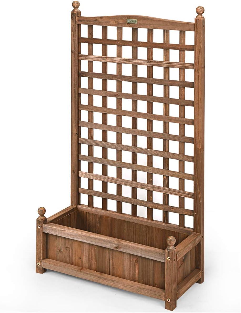 image:imageGiantex Set of 2 Wood Planter Free Standing Plant Raised Bed with Trellis for Garden or Yard 11 D X 25 W X 48 H1