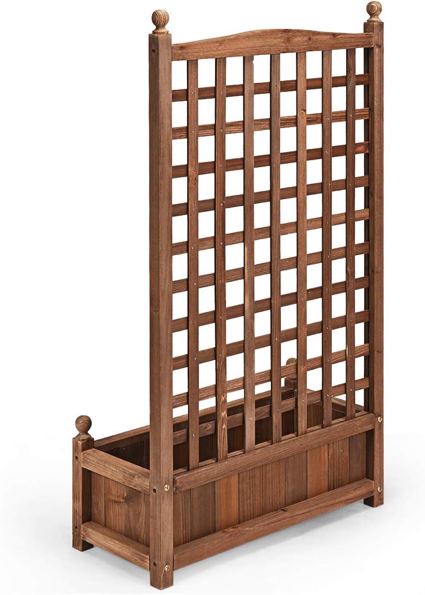 image:imageGiantex Set of 2 Wood Planter Free Standing Plant Raised Bed with Trellis for Garden or Yard 11 D X 25 W X 48 H1