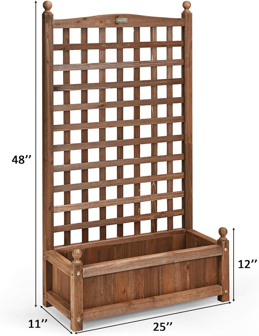 image:imageGiantex Set of 2 Wood Planter Free Standing Plant Raised Bed with Trellis for Garden or Yard 11 D X 25 W X 48 H1