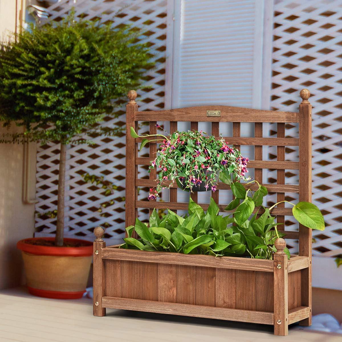 image:imageGiantex Set of 2 Wood Planter Free Standing Plant Raised Bed with Trellis for Garden or Yard 11 D X 25 W X 48 H1