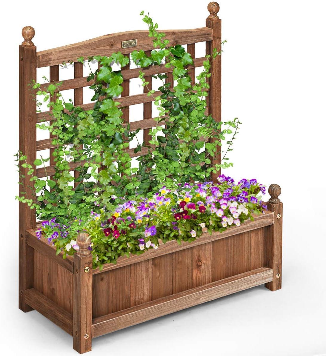 image:imageGiantex Set of 2 Wood Planter Free Standing Plant Raised Bed with Trellis for Garden or Yard 11 D X 25 W X 48 H1