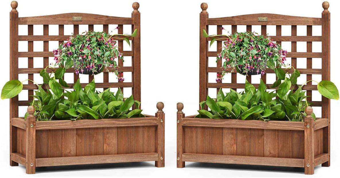 image:imageGiantex Set of 2 Wood Planter Free Standing Plant Raised Bed with Trellis for Garden or Yard 11 D X 25 W X 48 H2