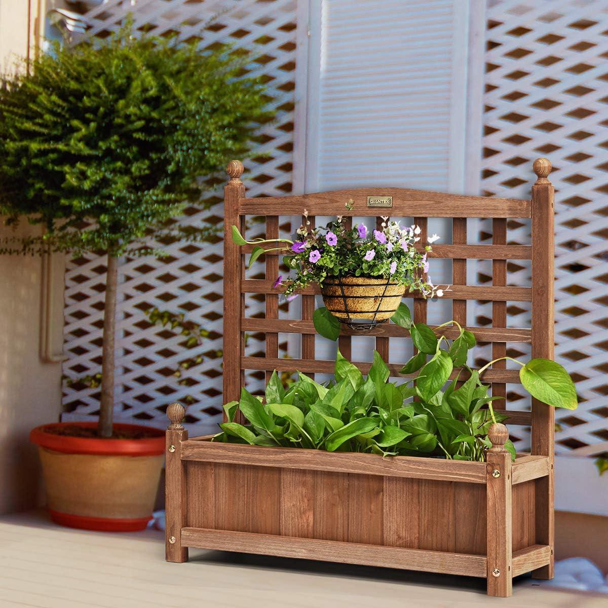 image:imageGiantex Set of 2 Wood Planter Free Standing Plant Raised Bed with Trellis for Garden or Yard 11 D X 25 W X 48 H2
