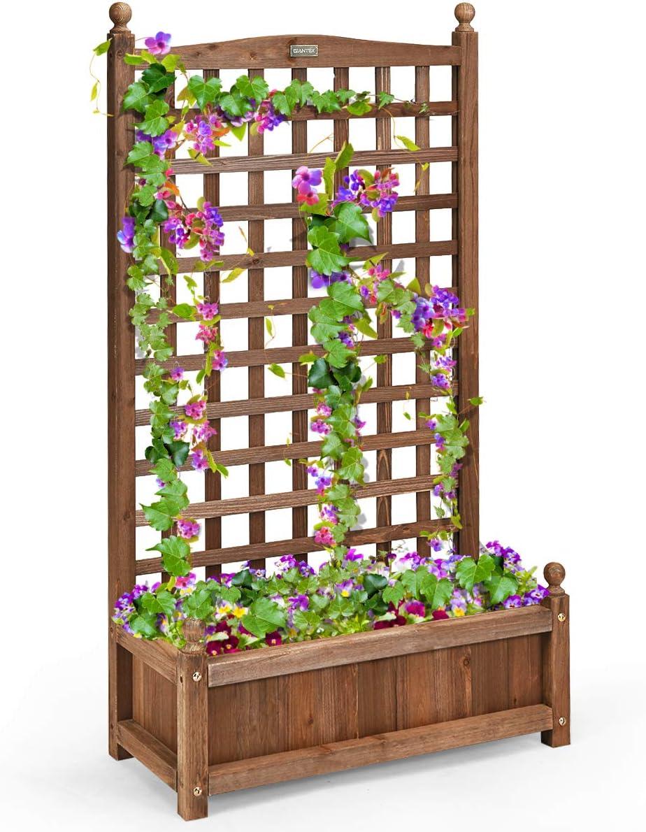 image:imageGiantex Set of 2 Wood Planter Free Standing Plant Raised Bed with Trellis for Garden or Yard 11 D X 25 W X 48 H2