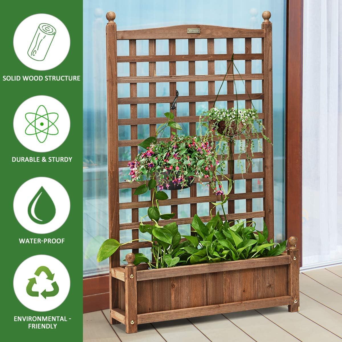 image:imageGiantex Set of 2 Wood Planter Free Standing Plant Raised Bed with Trellis for Garden or Yard 11 D X 25 W X 48 H2