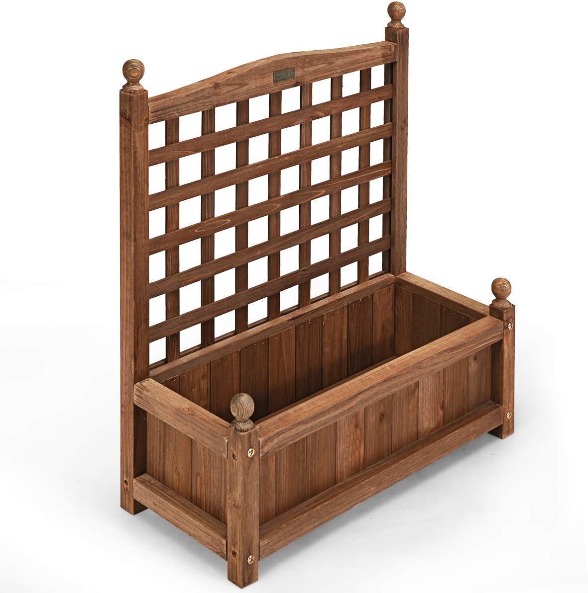 image:imageGiantex Set of 2 Wood Planter Free Standing Plant Raised Bed with Trellis for Garden or Yard 11 D X 25 W X 48 H2
