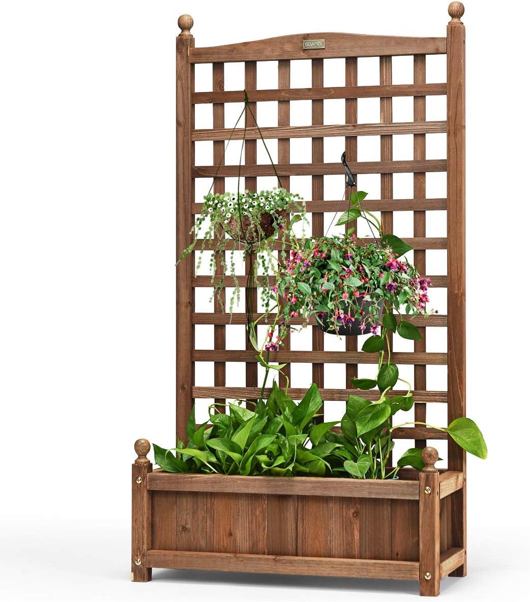 image:imageGiantex Set of 2 Wood Planter Free Standing Plant Raised Bed with Trellis for Garden or Yard 11 D X 25 W X 48 H2