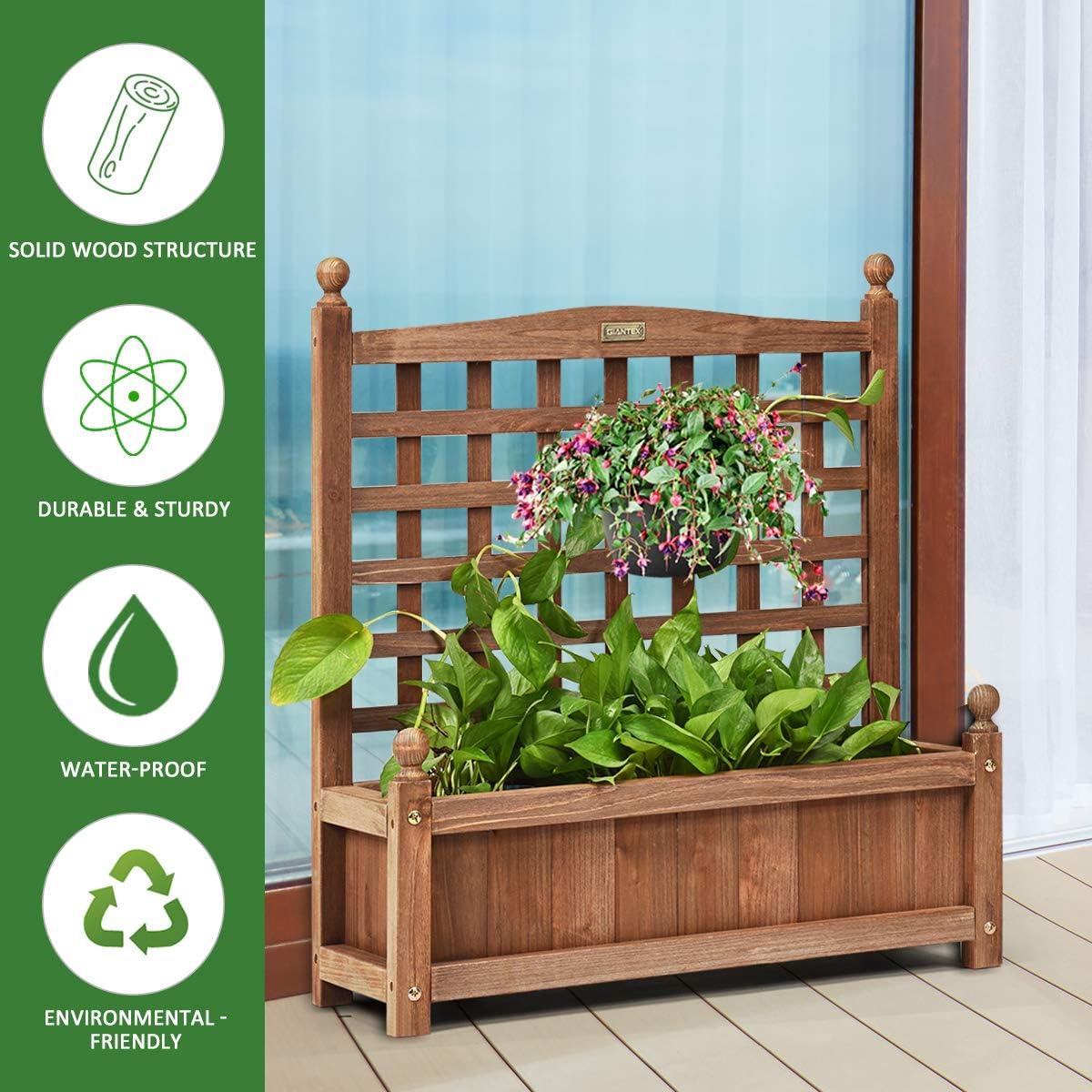 image:imageGiantex Set of 2 Wood Planter Free Standing Plant Raised Bed with Trellis for Garden or Yard 11 D X 25 W X 48 H2