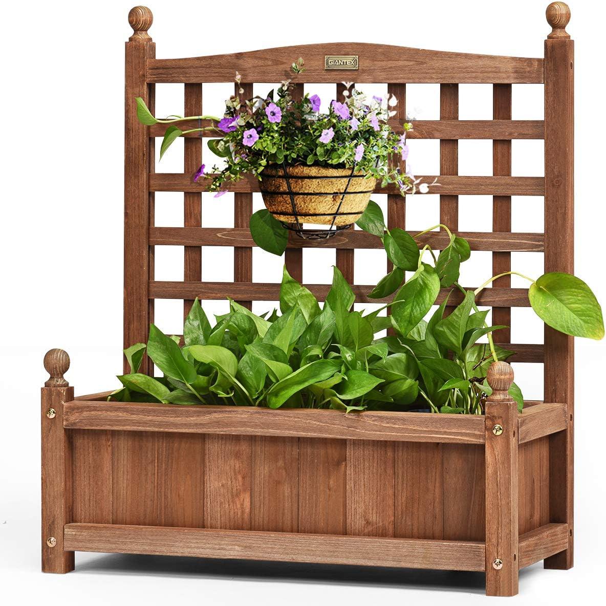 image:imageGiantex Set of 2 Wood Planter Free Standing Plant Raised Bed with Trellis for Garden or Yard 11 D X 25 W X 48 H2