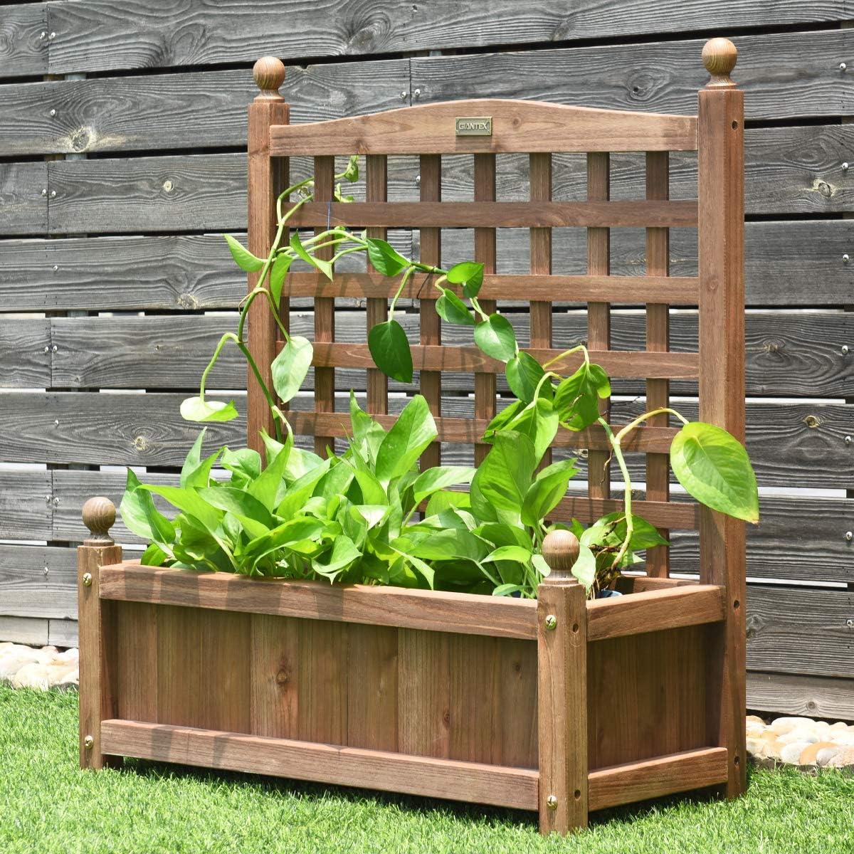 image:imageGiantex Set of 2 Wood Planter Free Standing Plant Raised Bed with Trellis for Garden or Yard 11 D X 25 W X 48 H2