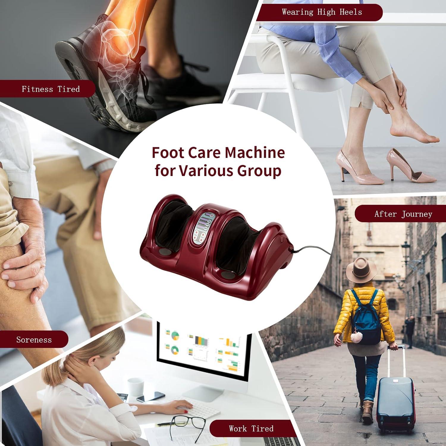 image:imageGiantex Shiatsu Foot Massager Machine for Feet Nerve Pain Therapy Spa Gift Deep Kneading Rolling Massage for Leg Calf Ankle Electric Shiatsu Foot Massager wRemote 4 Modes GrayBurgundy