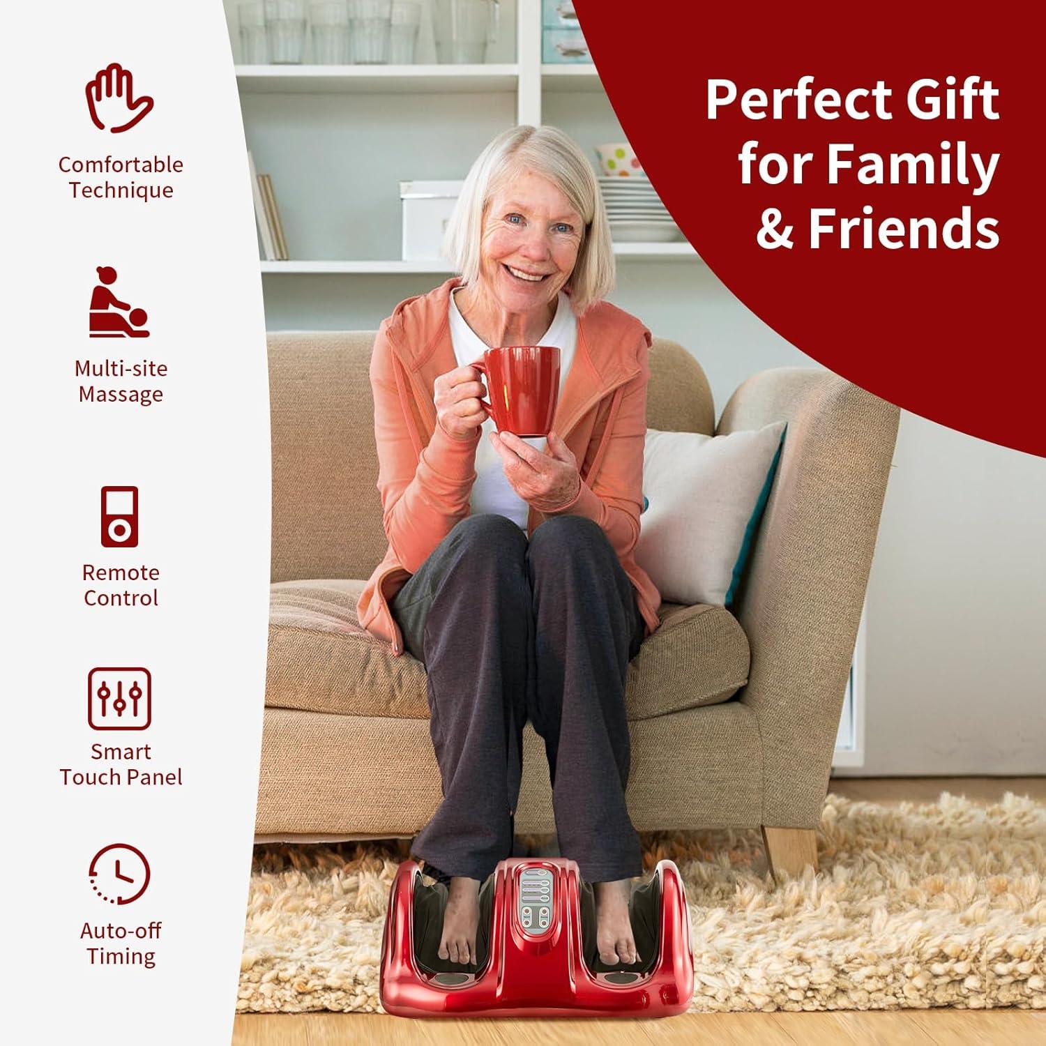 image:imageGiantex Shiatsu Foot Massager Machine for Feet Nerve Pain Therapy Spa Gift Deep Kneading Rolling Massage for Leg Calf Ankle Electric Shiatsu Foot Massager wRemote 4 Modes GrayRed