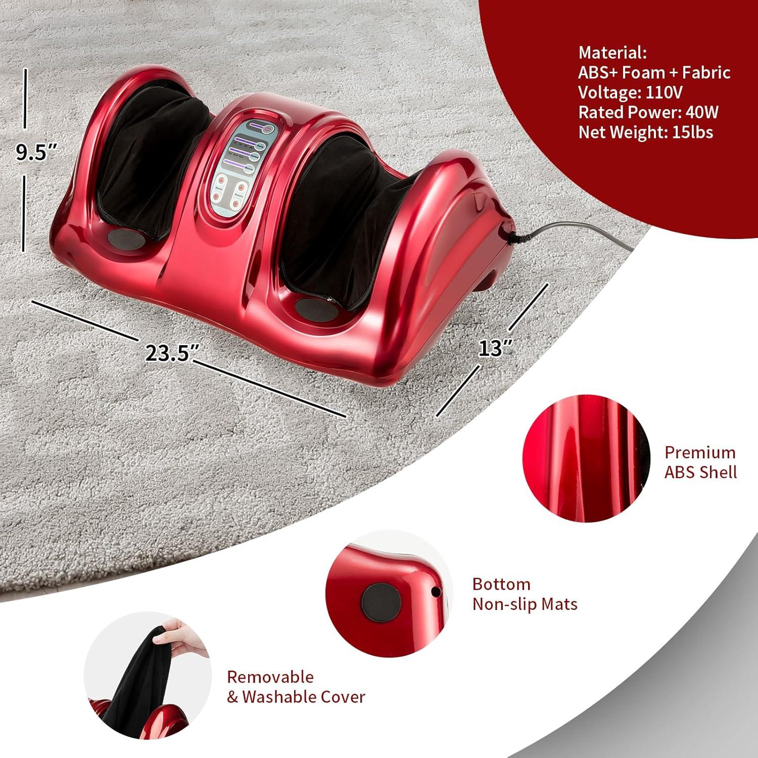 image:imageGiantex Shiatsu Foot Massager Machine for Feet Nerve Pain Therapy Spa Gift Deep Kneading Rolling Massage for Leg Calf Ankle Electric Shiatsu Foot Massager wRemote 4 Modes GrayRed