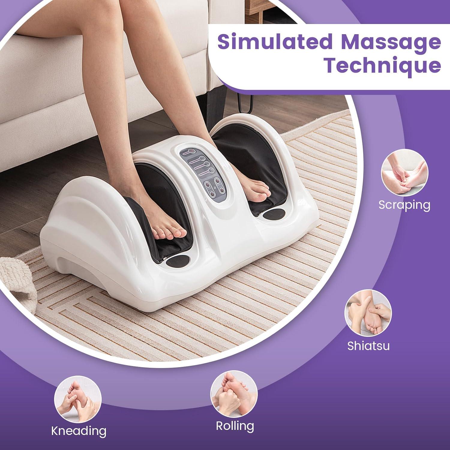 image:imageGiantex Shiatsu Foot Massager Machine for Feet Nerve Pain Therapy Spa Gift Deep Kneading Rolling Massage for Leg Calf Ankle Electric Shiatsu Foot Massager wRemote 4 Modes GrayWhite