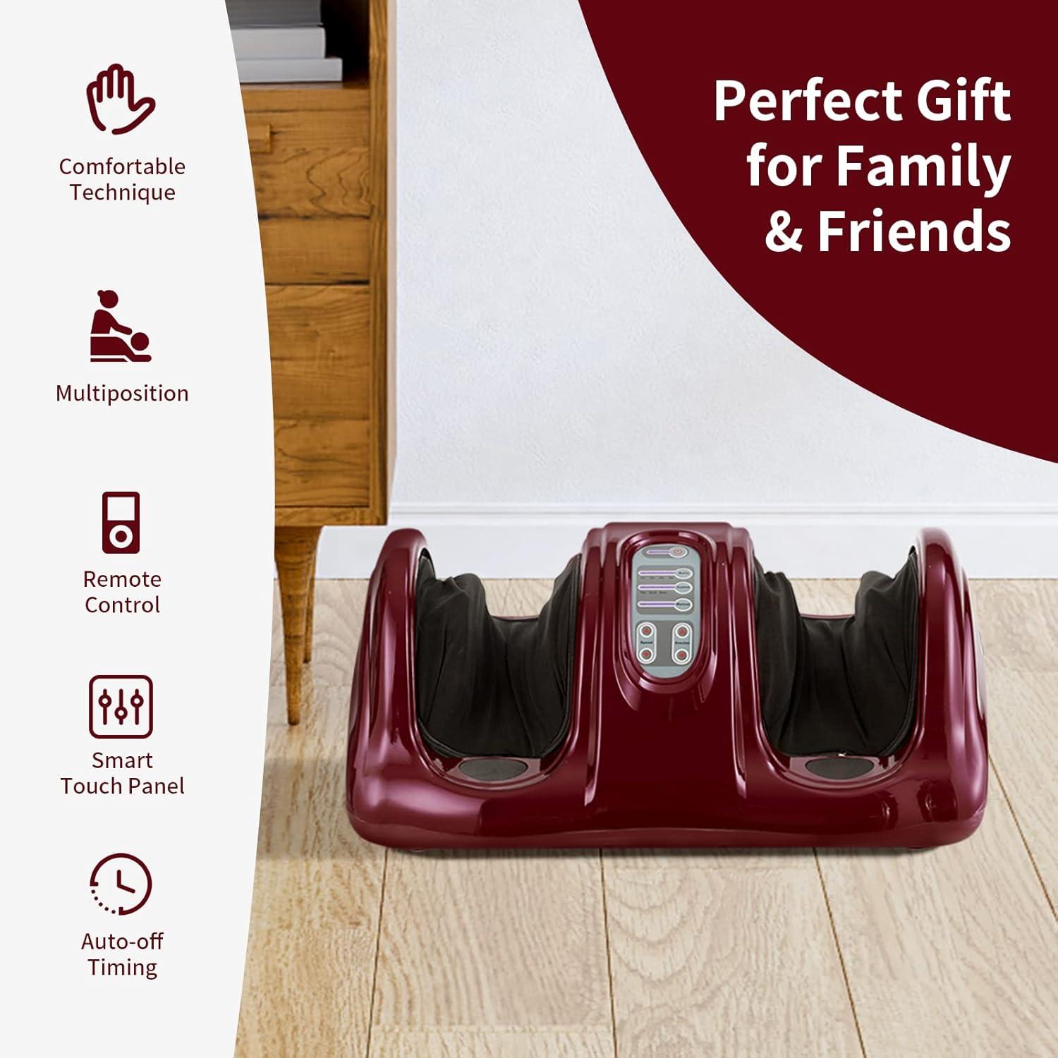 image:imageGiantex Shiatsu Foot Massager Machine for Feet Nerve Pain Therapy Spa Gift Deep Kneading Rolling Massage for Leg Calf Ankle Electric Shiatsu Foot Massager wRemote 4 Modes GrayBurgundy