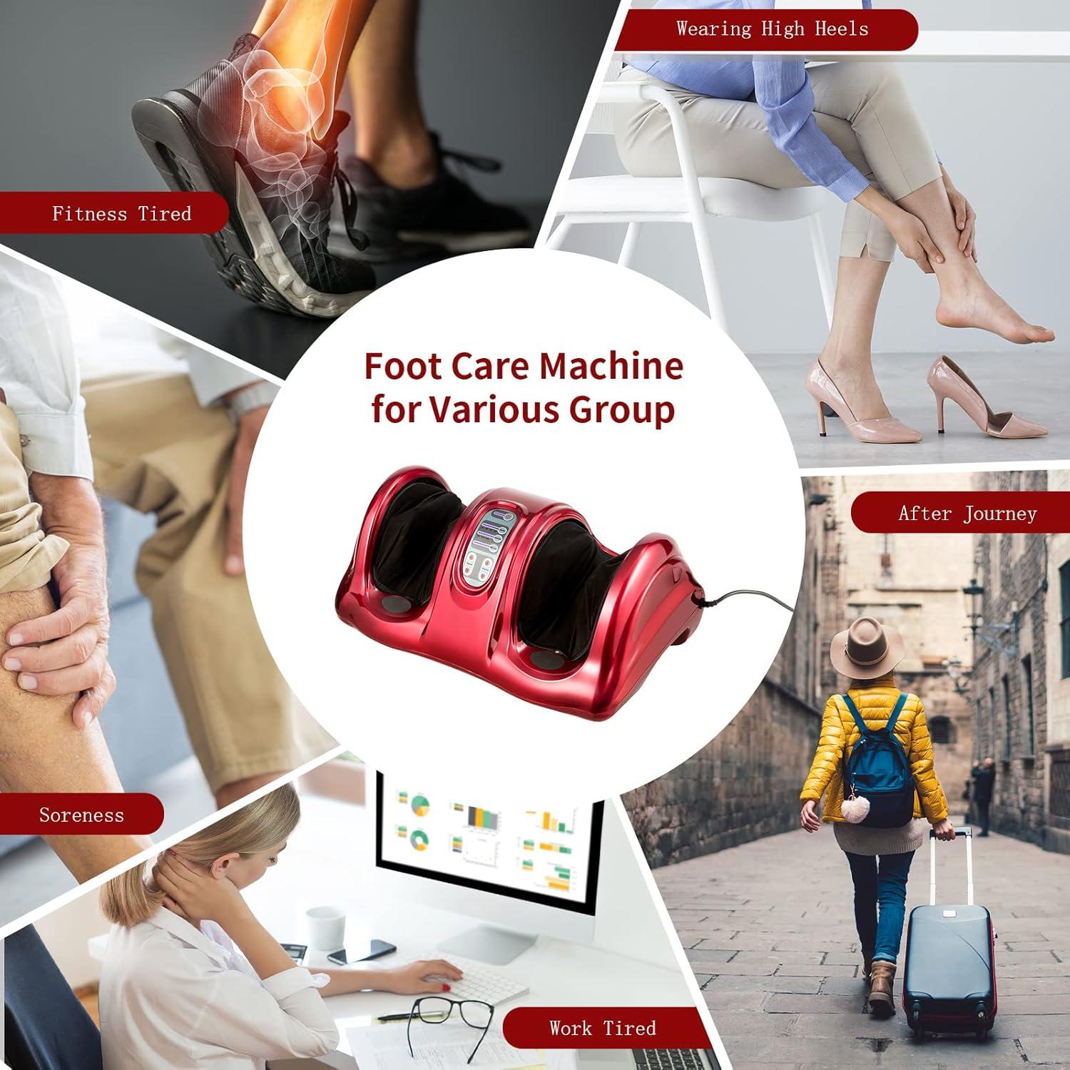 image:imageGiantex Shiatsu Foot Massager Machine for Feet Nerve Pain Therapy Spa Gift Deep Kneading Rolling Massage for Leg Calf Ankle Electric Shiatsu Foot Massager wRemote 4 Modes GrayRed