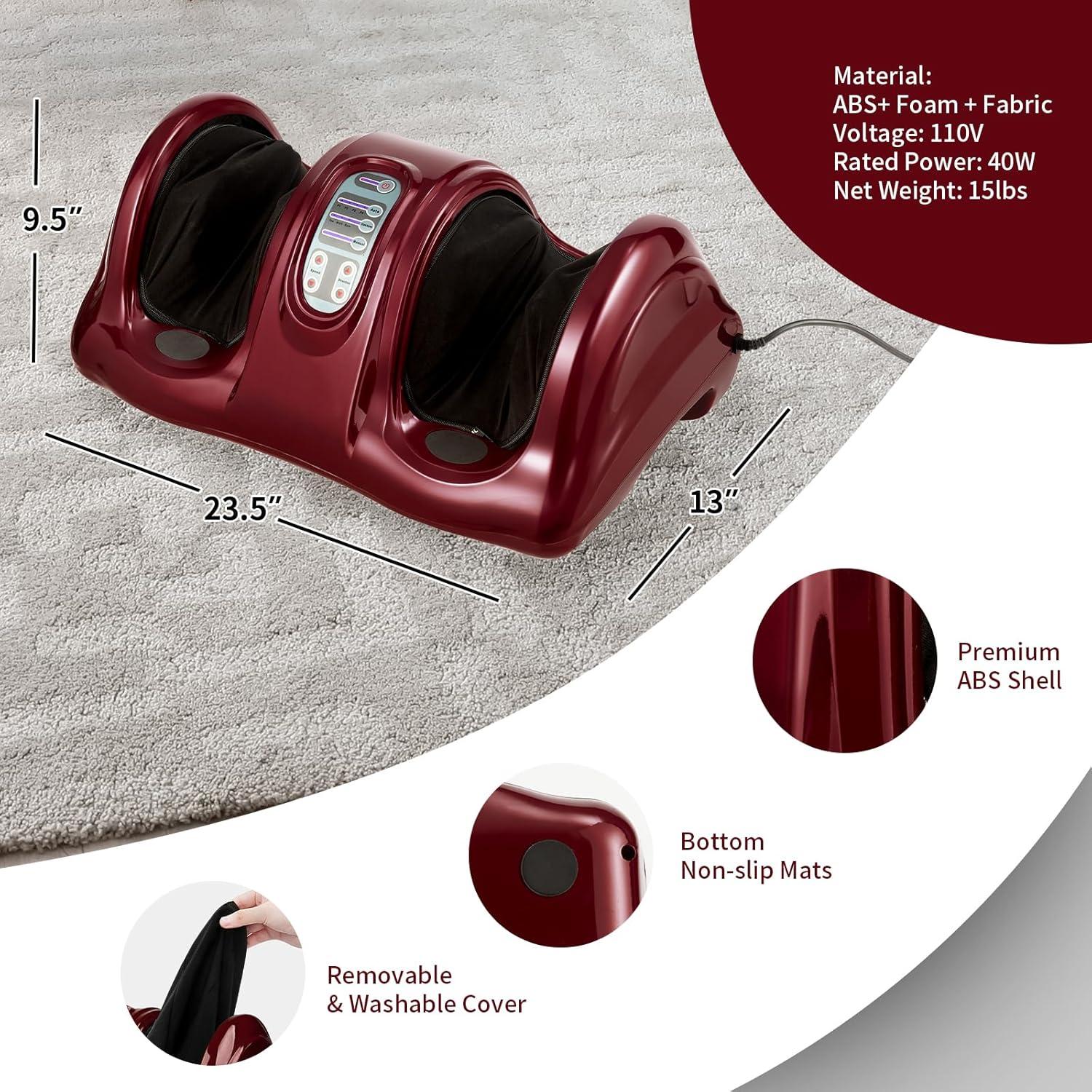image:imageGiantex Shiatsu Foot Massager Machine for Feet Nerve Pain Therapy Spa Gift Deep Kneading Rolling Massage for Leg Calf Ankle Electric Shiatsu Foot Massager wRemote 4 Modes GrayBurgundy