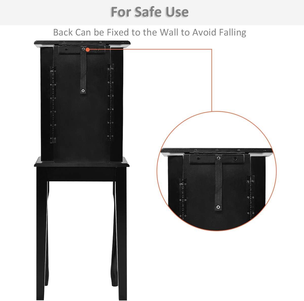image:imageGiantex Standing Jewelry Cabinet Armoire with Top Flip Mirror Jewelry Storage Organizer with 2 Side Doors for Necklaces Jewelry Armoire Box Chest for Women Girls WalnutBlack